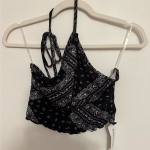 Black Bandana Print Cropped Tank Top